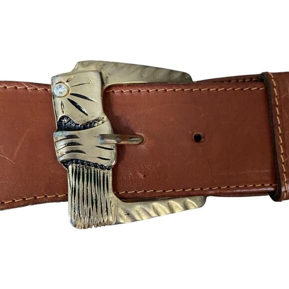 Vintage Brown Leather Wide Waist Belt Bow Detail Size large main image 8